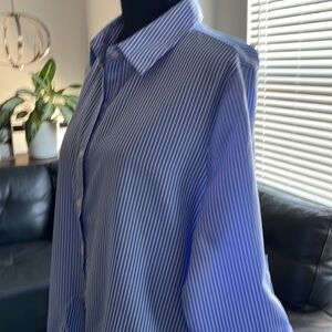 RD & Koko Button Front Shirt Size L Blue White Stripes Oversized Relaxed Beachy